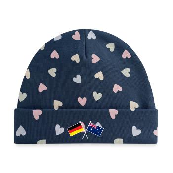 Deutschland & Australien Flaggen - Freundschaft - Baby Premium Organic Mütze - Marineblau/Bunte Herzen - Vorne