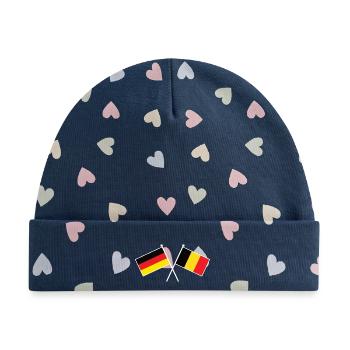 Deutschland & Belgien Flaggen - Partnerschaft - Baby Premium Organic Mütze - Marineblau/Bunte Herzen - Vorne