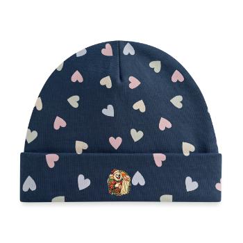 Christmas Eisbär Ava auf der Nice List - Baby Premium Organic Mütze - Marineblau/Bunte Herzen - Vorne