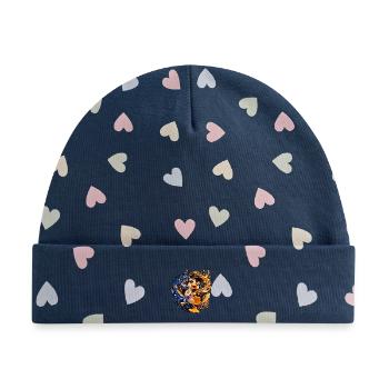 BeatPinguin Groove - Baby Premium Organic Mütze - Marineblau/Bunte Herzen - Vorne