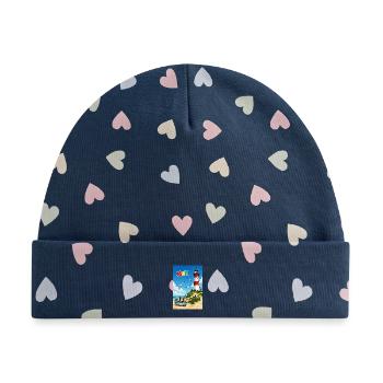 EG Moin Leuchtturm Urlaub Boot Meer Sand Maritim - Baby Premium Organic Mütze - Marineblau/Bunte Herzen - Vorne