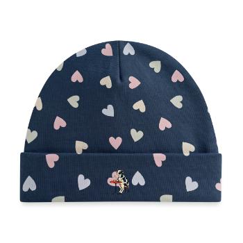 Kuh am Tisch mit Milchshake - Baby Premium Organic Mütze - Marineblau/Bunte Herzen - Vorne