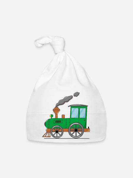 Kinderzug Eisenbahn grün - Baby Bio-Mütze - Weiß - Vorne