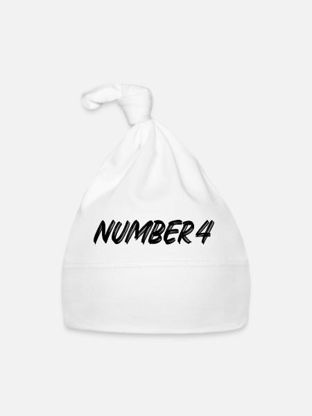 Number 4 - vier - vierter - vierte - 4 - Nummer 4 - Baby Bio-Mütze - Weiß - Vorne