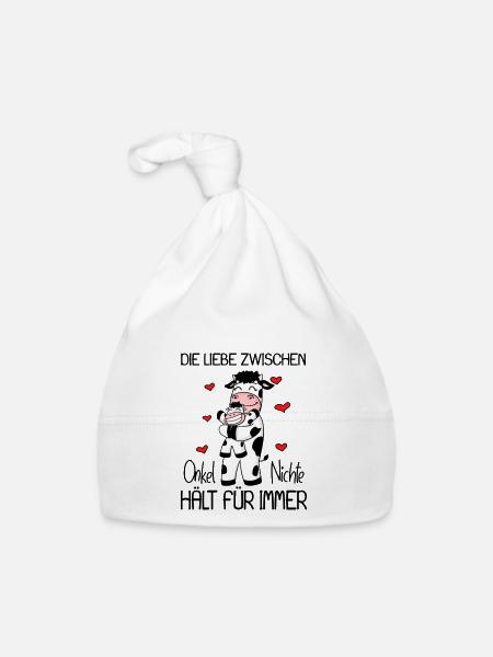 Onkel Nichte Liebe Spruch Kuh Kühe Familie - Baby Bio-Mütze - Weiß - Vorne