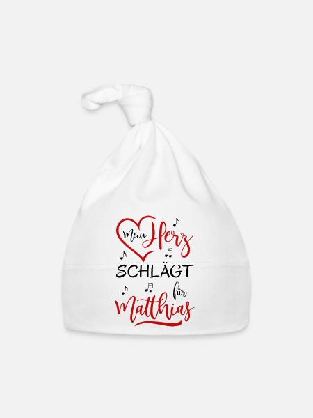 Mein Herz schlägt für Matthias - Baby Bio-Mütze - Weiß - Vorne