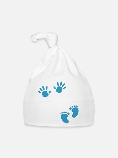Pregnancy footprint hand boy baby belly - Organic Baby Cap - white - Front