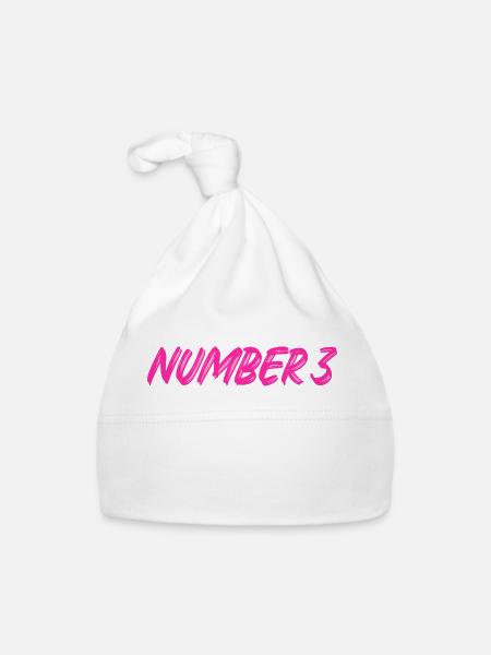 Number 3 - three - third - third - 3 - number 3 - Organic Baby Cap - white - Front