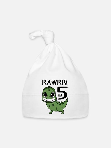 5th Birthday Dinosaur - 5th Grade Gift - Organic Baby Cap - white - Front