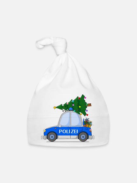 Polizeiauto Weihnachten - Baby Bio-Mütze - Weiß - Vorne