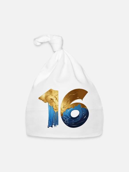 NR. 16 NUMMER 16 COOL 16. GEBURTSTAG - Baby Bio-Mütze - Weiß - Vorne