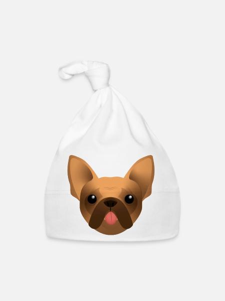 Bouledogue Français - Frenchie - Bully - Langue - Bonnet bio Bébé - blanc - Devant