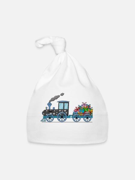 Children's train railway with trailer - Organic Baby Cap - white - Front