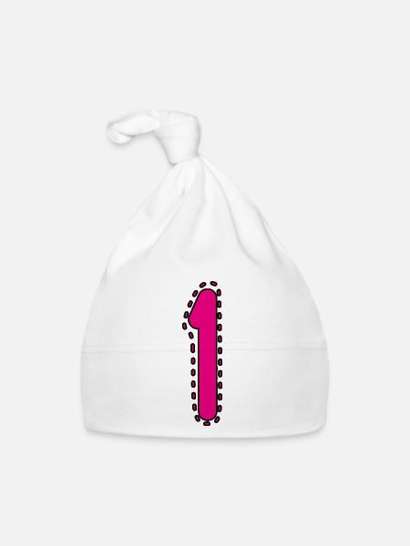 1. 1 JAHR. 1. JAHRESTAG. 1 JAHR GEBURTSTAG - Baby Bio-Mütze - Weiß - Vorne
