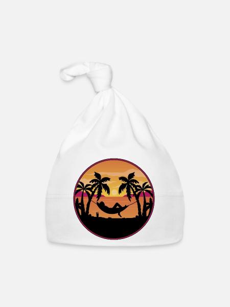 Palm Trees Hammock Sunset - Organic Baby Cap - white - Front