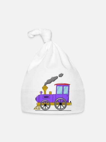Kinderzug Eisenbahn lila - Baby Bio-Mütze - Weiß - Vorne