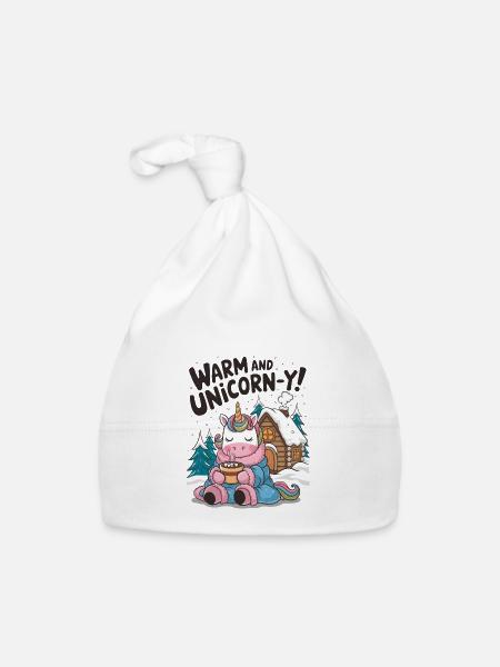 Warm And Unicorn-y! - Organic Baby Cap - white - Front