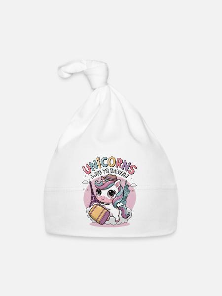 Unicorns Love To Travel! - Organic Baby Cap - white - Front