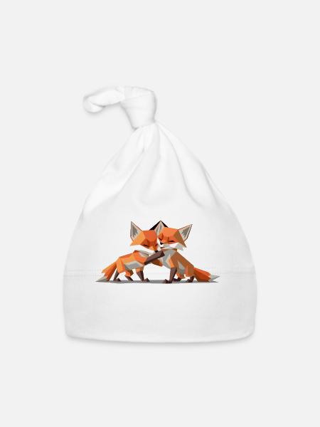 Renardeaux low-poly - Bonnet bio Bébé - blanc - Devant