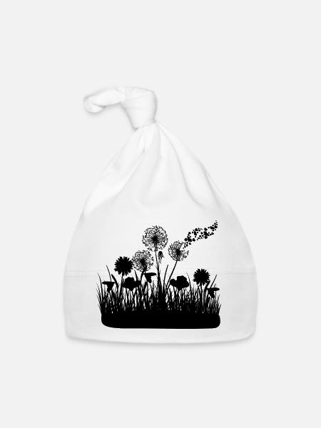 Butterfly Design Pust flowers meadow hearts - Organic Baby Cap - white - Front