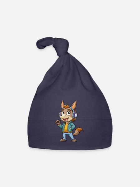 Esel Lustige Cartoon Figur Kopfhörer Musik - Baby Bio-Mütze - Navy - Vorne