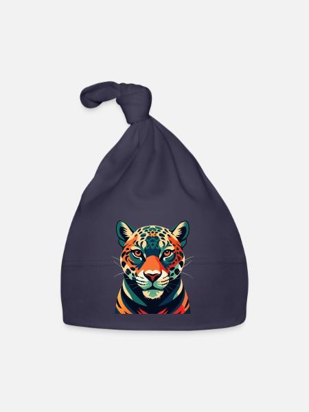 Léopard Personnage De Dessin Animé Animal De Compagnie Coloré - Bonnet bio Bébé - marine - Devant
