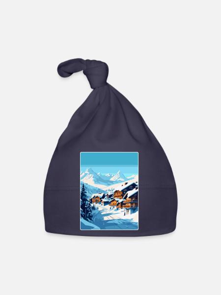 Val Thorens Frankreich Vintage Reiseplakat Souvenir - Baby Bio-Mütze - Navy - Vorne