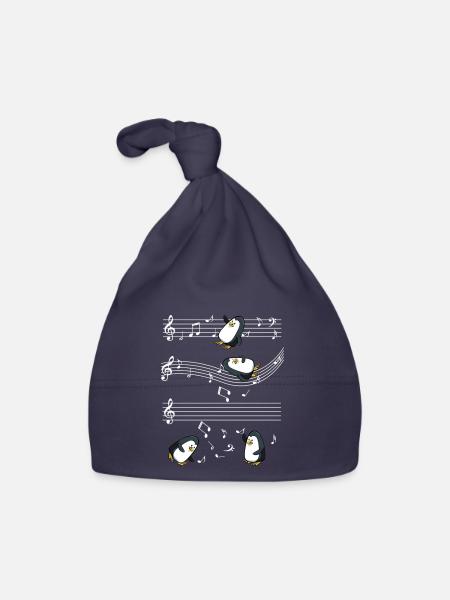 Musical penguins on music bar - Organic Baby Cap - navy - Front