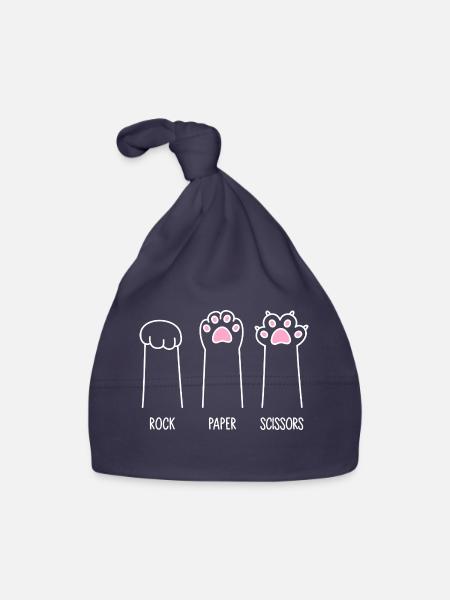 Ciseaux à papier roche - Pattes de chat - Bonnet bio Bébé - marine - Devant