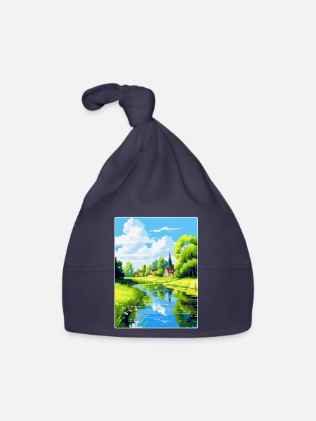Spreewald Allemagne Affiche de voyage vintage souvenir - Bonnet bio Bébé - marine - Devant