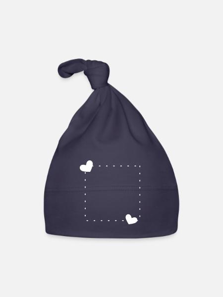 Herz Rahmen Ornament Linie Weiß - Baby Bio-Mütze - Navy - Vorne
