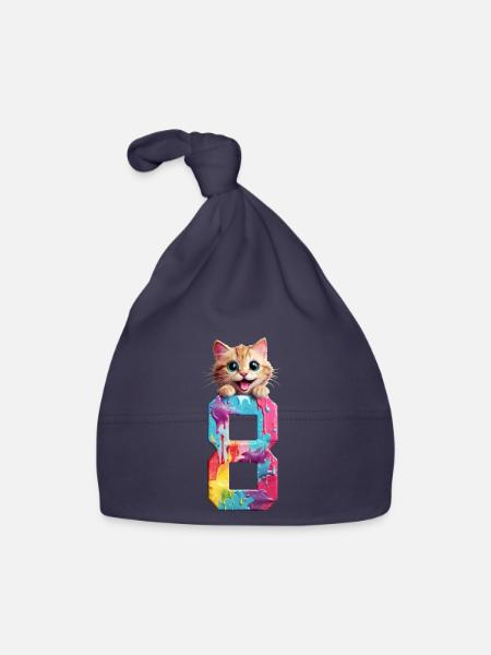 8 JAHRE KATZE 8. GEBURTSTAG - Baby Bio-Mütze - Navy - Vorne