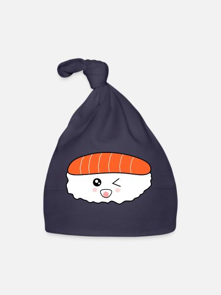 Kawaii Essen, Japan Küche, japanischer Fisch - Baby Bio-Mütze - Navy - Vorne