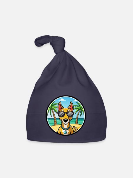 Russischer Harlekin Hund Rasse Cartoon Strand - Baby Bio-Mütze - Navy - Vorne