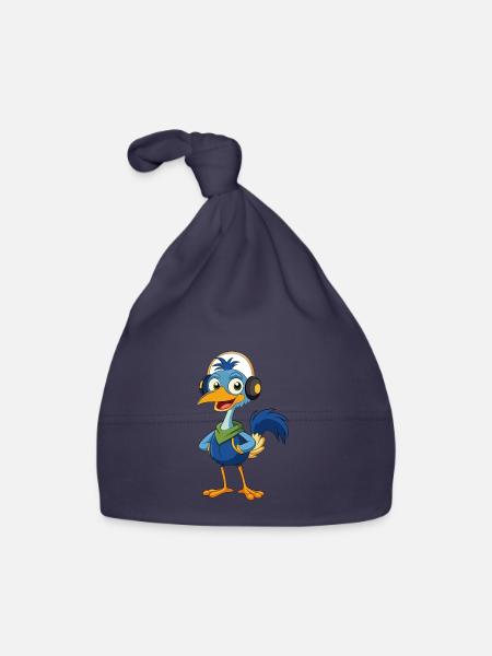 Emu Lustige Zeichentrickfigur Kopfhörermusik - Baby Bio-Mütze - Navy - Vorne