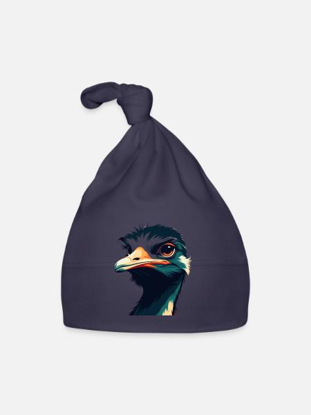 Ostrich Cartoon Character Colorful Pet Animal - Organic Baby Cap - navy - Front