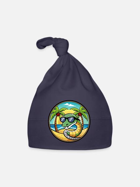 Schlange Lustige Cartoon Sommer Strand Sonnenbrille Cool - Baby Bio-Mütze - Navy - Vorne