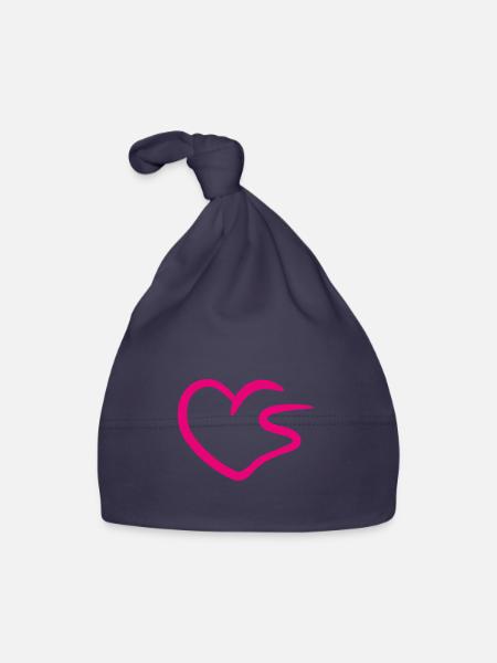 Coeur lettre S lettre initiale rose - Bonnet bio Bébé - marine - Devant