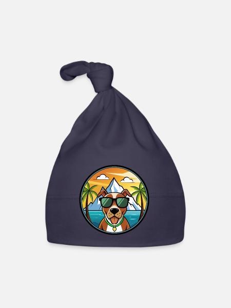 Mountain Cur Hund Rasse Cartoon Sonnenbrille Strand - Baby Bio-Mütze - Navy - Vorne