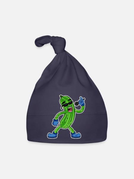 Gurke singt lustige Illustration Gemüse Geschenk - Baby Bio-Mütze - Navy - Vorne