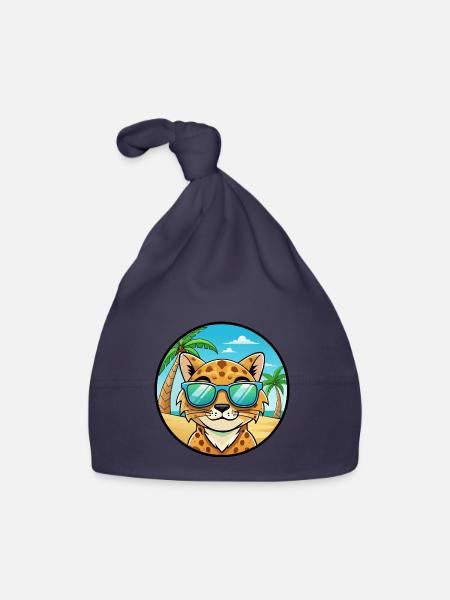 Australische gefleckte Nebelkatzenrasse Cartoon Beach - Baby Bio-Mütze - Navy - Vorne