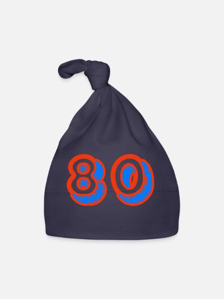 80. 80 JAHRE. 80-JÄHRIGES JUBILÄUM. 80. GEBURTSTAG. - Baby Bio-Mütze - Navy - Vorne
