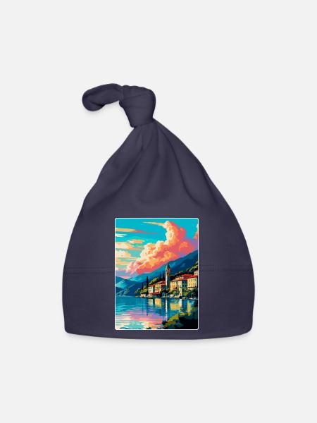 Comer See Italien Vintage Reiseplakat Souvenir WPA - Baby Bio-Mütze - Navy - Vorne