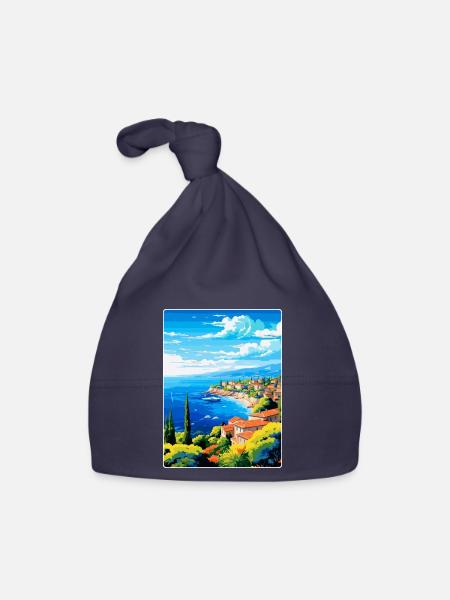 Cote D Azur France Vintage Travel Poster Souvenir - Organic Baby Cap - navy - Front