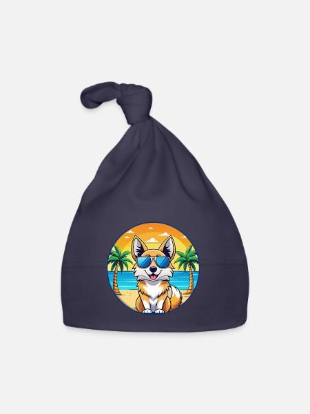 Isländischer Schäferhund Rasse Cartoon Sonnenbrille Strand - Baby Bio-Mütze - Navy - Vorne