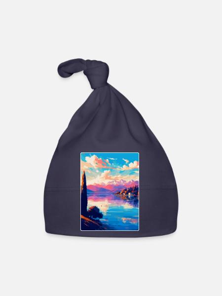 Lago Maggiore Schweiz Vintage Reiseplakat - Baby Bio-Mütze - Navy - Vorne