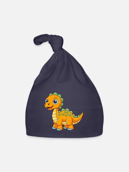 Dinosaure Mignon Mascotte Personnage De Dessin Animé Kawaii - Bonnet bio Bébé - marine - Devant