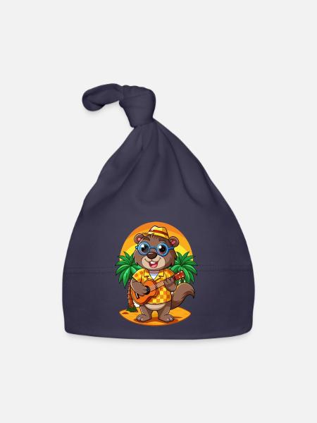 Lustige Biber Cartoon Sommer Strand Sonnenbrille - Baby Bio-Mütze - Navy - Vorne