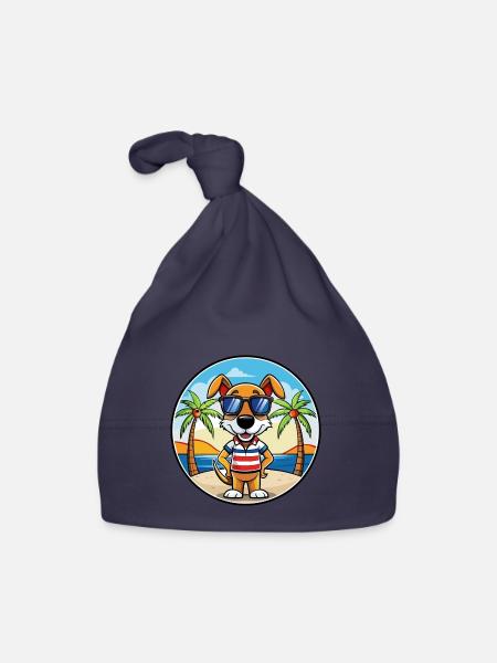 Französische Tricolor Hound Rasse Cartoon Sonnenbrille - Baby Bio-Mütze - Navy - Vorne