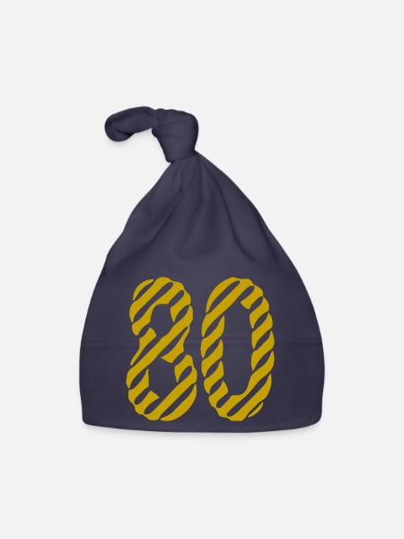 80. 80 JAHRE. 80-JÄHRIGES JUBILÄUM. 80. GEBURTSTAG. - Baby Bio-Mütze - Navy - Vorne